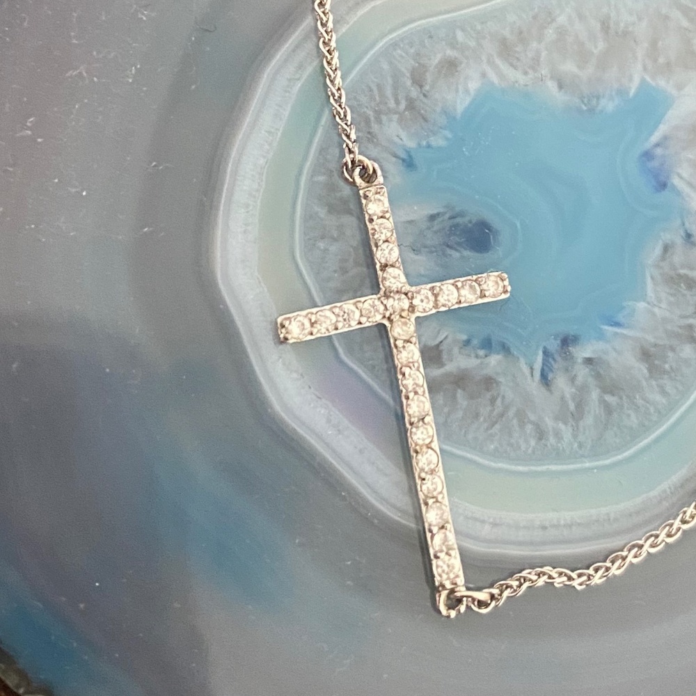 Sideways White gold Cross Necklace